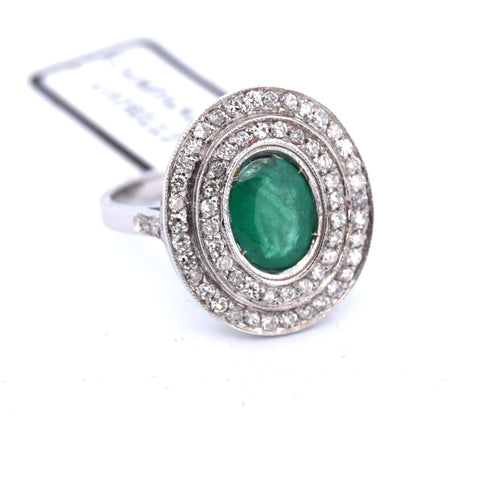 Bague 53 BAGUE en OR BLANC 18 KT - ÉMERAUDE et DIAMANTS ''ART DÉCO'' 58 Facettes