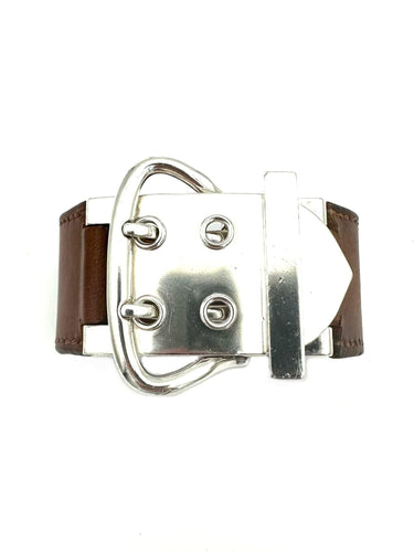 Bracelet HERMES - Collection Boucle sellier, bracelet argent et cuir 58 Facettes