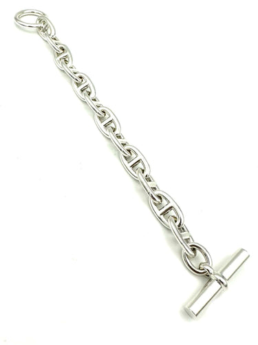 Bracelet HERMES. Collection "Chaine d'ancre", bracelet argent GM vintage (12) 58 Facettes