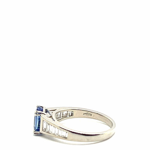 Bague Bague Or Blanc 18 Carats Saphir Certifié et Diamants 58 Facettes