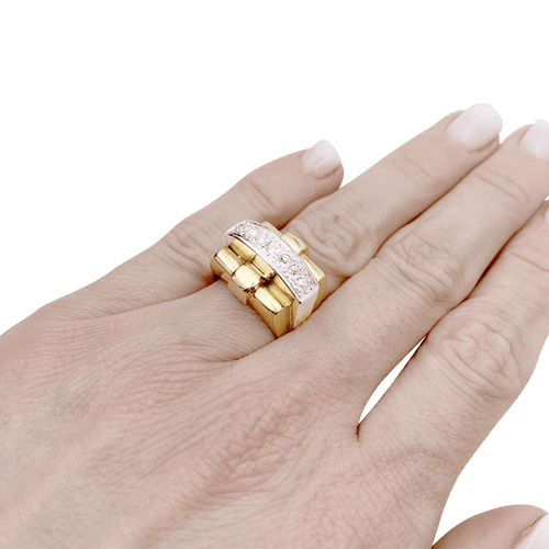 Bague 52 Bague Tank en or jaune, platine, diamants 58 Facettes 34444