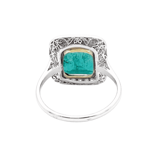 Bague 54 Bague ancienne, émeraude, platine et diamants. 58 Facettes 34441