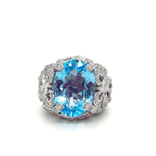 Bague 55 Bague or blanc topaze et diamants 58 Facettes 1.0000076/2