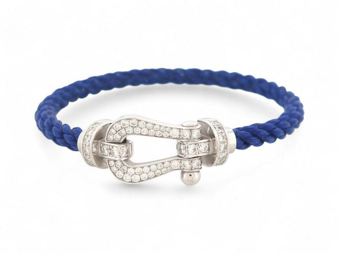 Bracelet bracelet FRED force 10 gm ob0050 t15 or blanc 18k diamants 0.9ct 2 cables 58 Facettes 269619