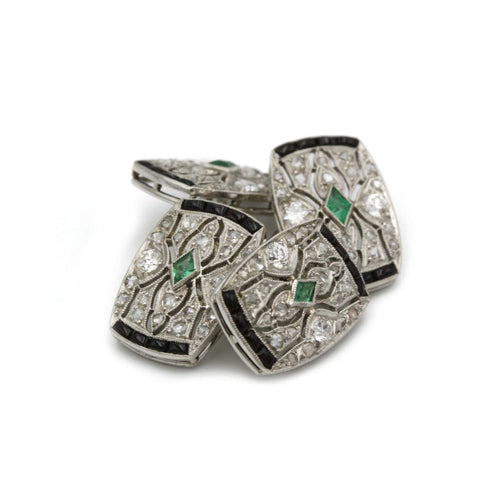 Boutons de manchette Boutons de Manchettes - Or, Platine, Diamants & Emeraudes 58 Facettes 250011SP