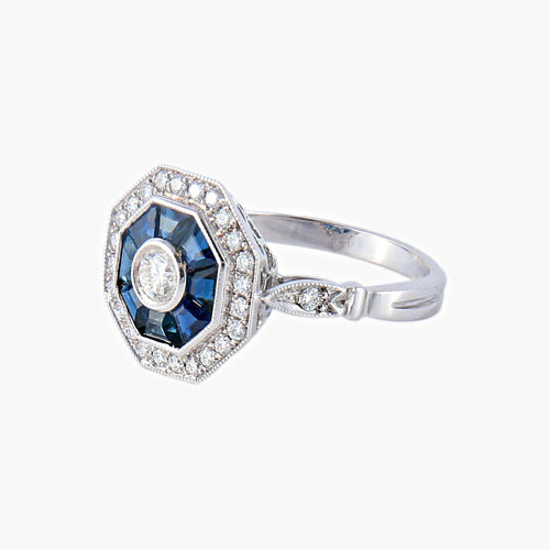 Bague style Art Déco Saphirs Diamants