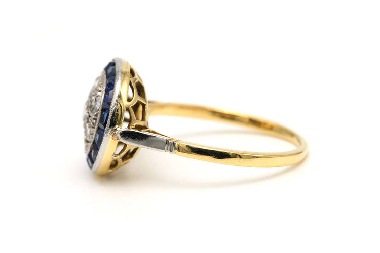 Bague 49 Bague Art Déco or jaune et or blanc sertie de saphirs et de diamants taille brillant (+-0.21ct) 58 Facettes 22980