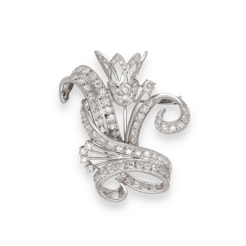 Broche Broche en Or 18k et platine avec 2,50 Cts de diamants taille ancienne vers 1950. 58 Facettes