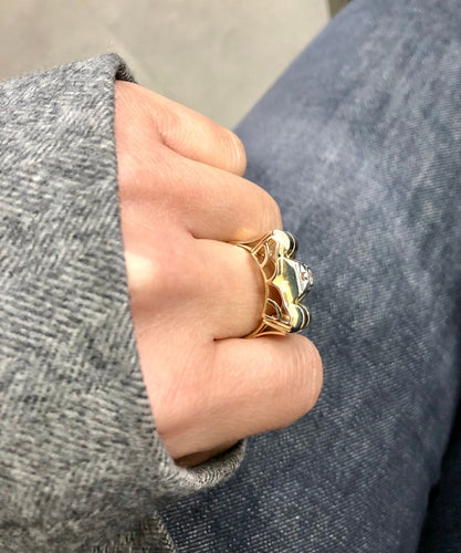 Bague 62 Bague Tank or jaune et diamant 58 Facettes