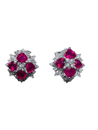 Boucles d'oreilles Boucles d'Oreille 8 Rubis Taille "coeur",  Diamants, Or 18 Carat 58 Facettes 7831 A