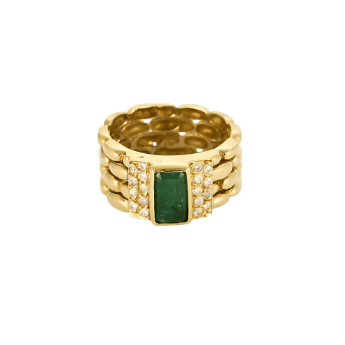 Bague Bague en or jaune, émeraude et diamants 58 Facettes B240805