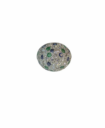 Bague 50 Bague dôme pavée de diamants , saphirs et émeraudes 58 Facettes