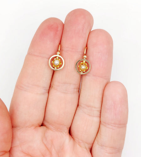 Boucles d'oreilles Dormeuses victoriennes or rose et perles (circa 1890) 58 Facettes A05887