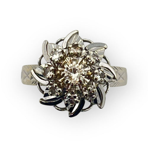 Bague 53 Bague marguerite en or blanc 750 avec pierres blanches serties 58 Facettes 149065085