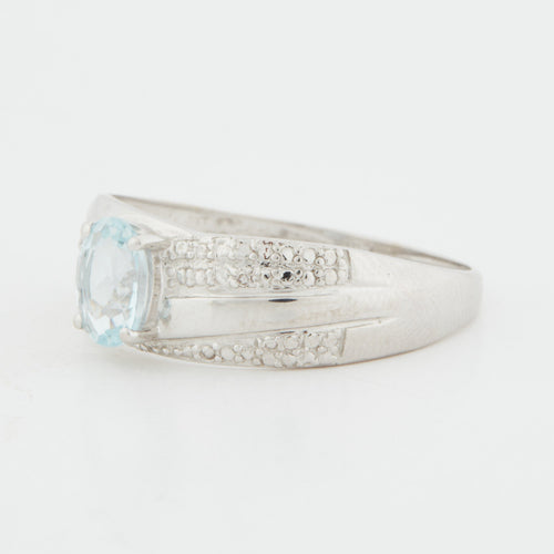 Bague 62 BAGUE OR BLANC AIGUE-MARINE 58 Facettes RÉF 1006/16