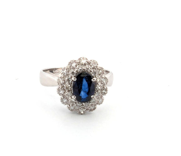 Bague 52 Bague en platine avec saphir central et diamants 58 Facettes