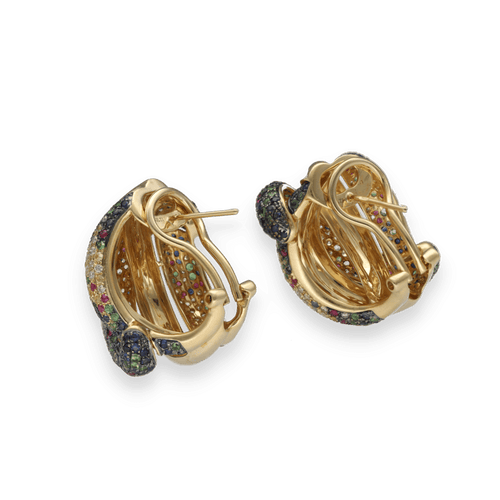 Boucles d'oreilles Boucles d'Oreilles Or Jaune 18k – Rubis, Saphirs, Émeraudes et Diamants – Années 1990 58 Facettes FB10814