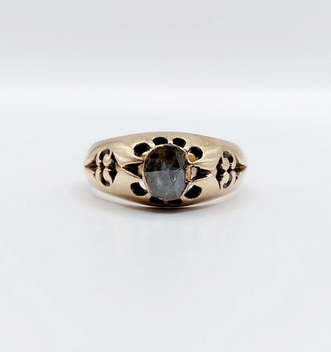 Bague 56.5 Bague jonc bombé antique en or 14k et diamant taille rose 58 Facettes A06623