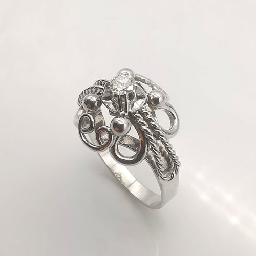 Bague 53 Bague ancienne or blanc Diamant 0.20ct 58 Facettes