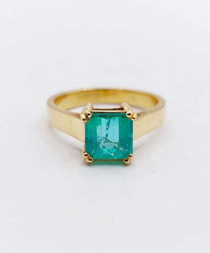 Bague 52.5 Bague solitaire Art déco en or 18k et émeraude 1,20 carat vintage 58 Facettes A06510