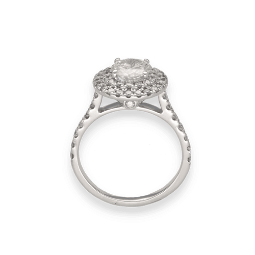 Bague 50 Solitaire Or Gris 18K – Diamant Central 0,82 ct E-VVS2 & Halo 0,50 ct – Certificat HRD 58 Facettes FB10625