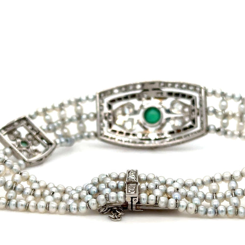 Bracelet BRACELET ART DECO EMERAUDE PERLES DIAMANTS ONYX 58 Facettes Réf 1_0000019/1
