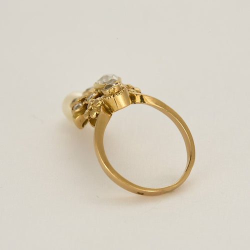 Bague 50 Bague duchesse en or jaune, diamants et perle blanche 58 Facettes ALE4506X4