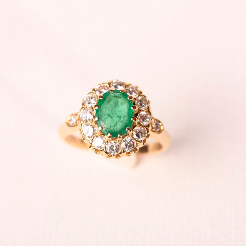 Bague 52 Bague marguerite émeraude diamants en or jaune 58 Facettes