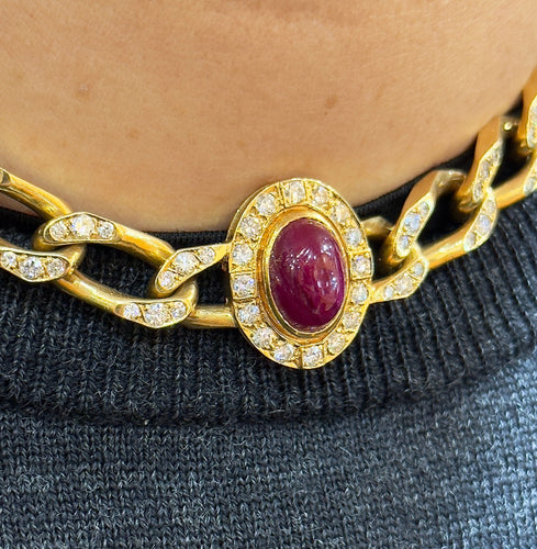 Collier Collier ras du cou Cartier en or 18 carats et diamants , rubis cabochon 58 Facettes