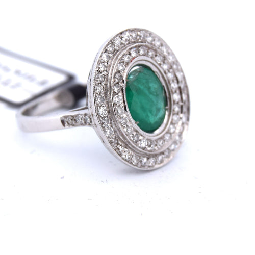Bague 53 BAGUE en OR BLANC 18 KT - ÉMERAUDE et DIAMANTS ''ART DÉCO'' 58 Facettes