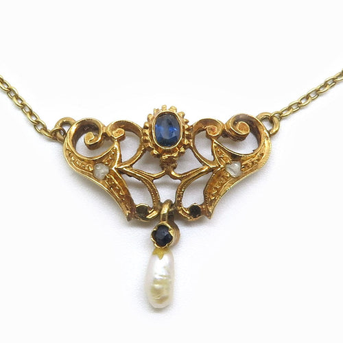 Collier Collier en or rose, saphir et perle 58 Facettes