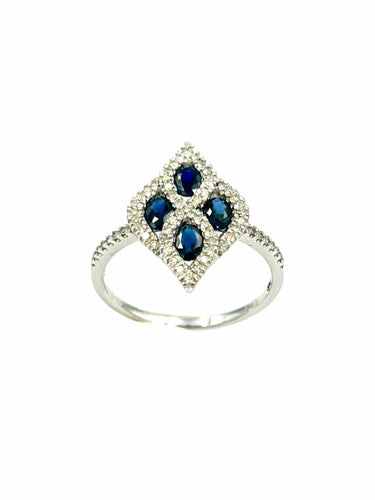 Bague 55 Bague Or Blanc 14K Saphir et Diamants 58 Facettes