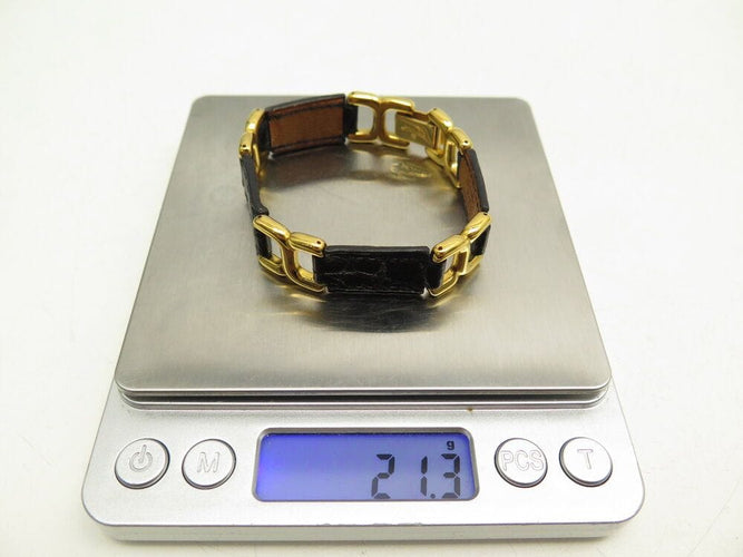 Bracelet vintage bracelet HERMES place beauvau 17cm cuir crocodile alligator noir 58 Facettes 265969
