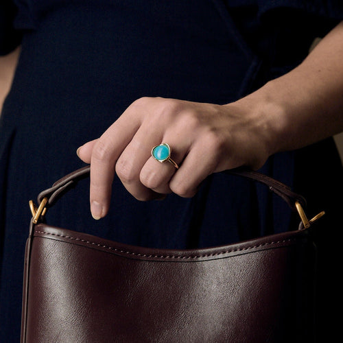 Bague 54 GUERIN - Bague ALISMA or jaune, cabochon turquoise 58 Facettes LP1505/