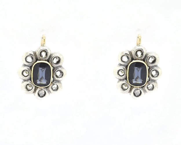 Boucles d'oreilles Boucles d'oreilles vintage en or et argent ornées de saphirs et de diamants 58 Facettes 12900
