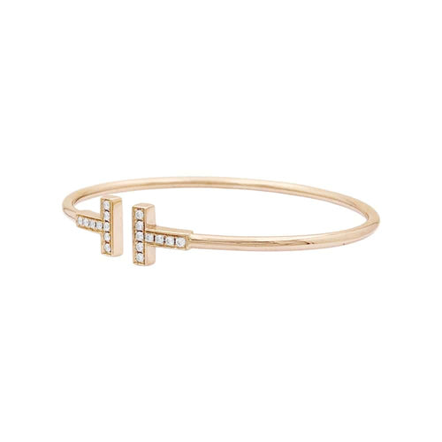 Bracelet Bracelet Tiffany & Co, "Wire Tiffany T", or rose et diamants. 58 Facettes 34924