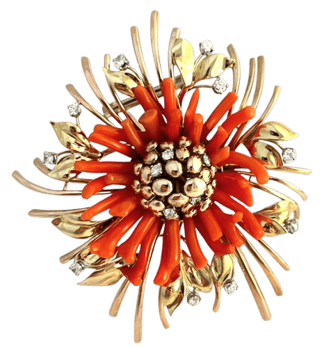 Broche Broche or jaune Corail de Sardaigne, années 50. 58 Facettes 185718