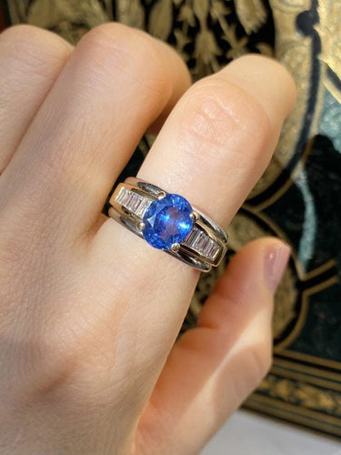 Bague 54 Bague en or jaune et blanc 18K saphir et diamants 58 Facettes