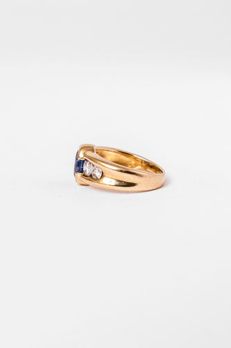 Bague Jonc en or jaune, saphir et diamants