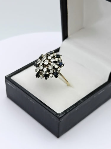 Bague 51 Bague fleur vintage en or 14k sertie de saphirs et diamants 58 Facettes