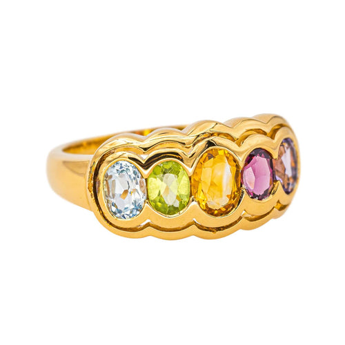 Bague Or jaune Citrine, Péridot, Grenat