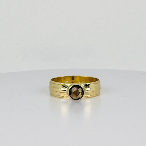 Bague 59.5 Bague en or jaune avec quartz fumé à facettes rondes 58 Facettes 2501021