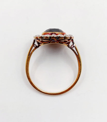 Bague 59 Bague pompadour art deco or jaune 18k pierre bleue et diamant taille rose (circa 1900) 58 Facettes A06202