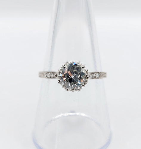 Bague 57.5 Bague solitaire Art Déco Platine, diamant taille ancienne 1,35 carat (circa 1920) 58 Facettes A05642