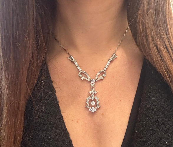 Collier Collier Art Nouveau en or blanc 18k et diamants 58 Facettes
