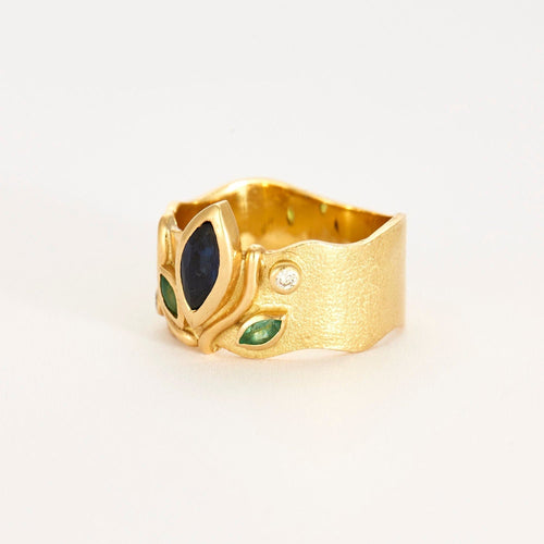 Bague 55 Bague saphir émeraudes diamants 58 Facettes LP472
