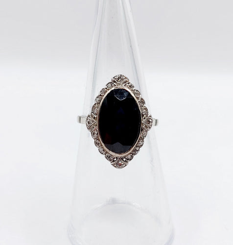 Bague 50 Bague pompadour art déco en platine, saphir 4,30 carats et diamants tailles anciennes 58 Facettes A06672