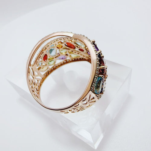 Bague 59 Bague en or rose, style Tutti Frutti, ornée de diverses pierres précieuses 58 Facettes 50348