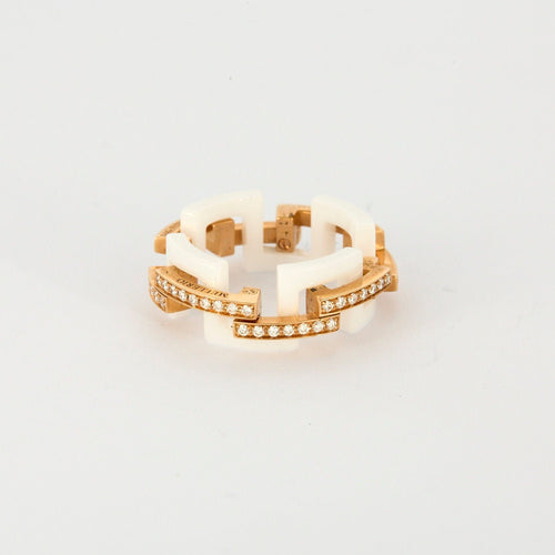Bague 50 MELLERIO - Graphic - Bague or rose, céramique et diamants 58 Facettes J1PG463-9D50