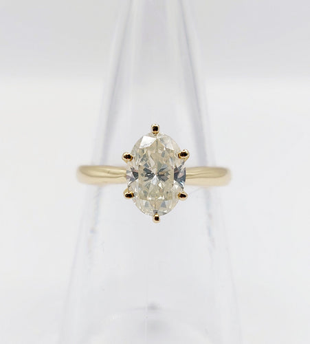 Bague 52 Bague solitaire or 14k ornée d'un diamant de 1,51 carats taille ovale Couleur J-K pureté SI2 avec certificat GWLAB 58 Facettes A03789